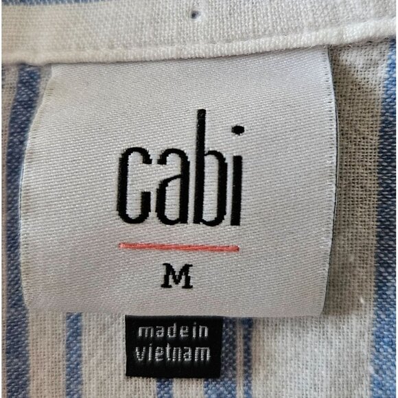 Cabi Woman Size M Linen Blend Vertical Stripe Bishop Sleeves Collared Tunic - Picture 6 of 8